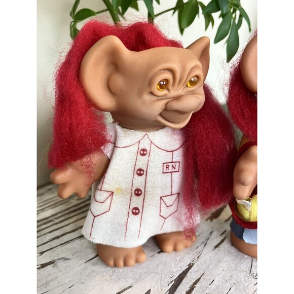 Vintage Uneeda Wishnik 6” Troll Dolls (2) Hong Kong 1966 Long Red Hair & Clothes - Picture 7 of 9